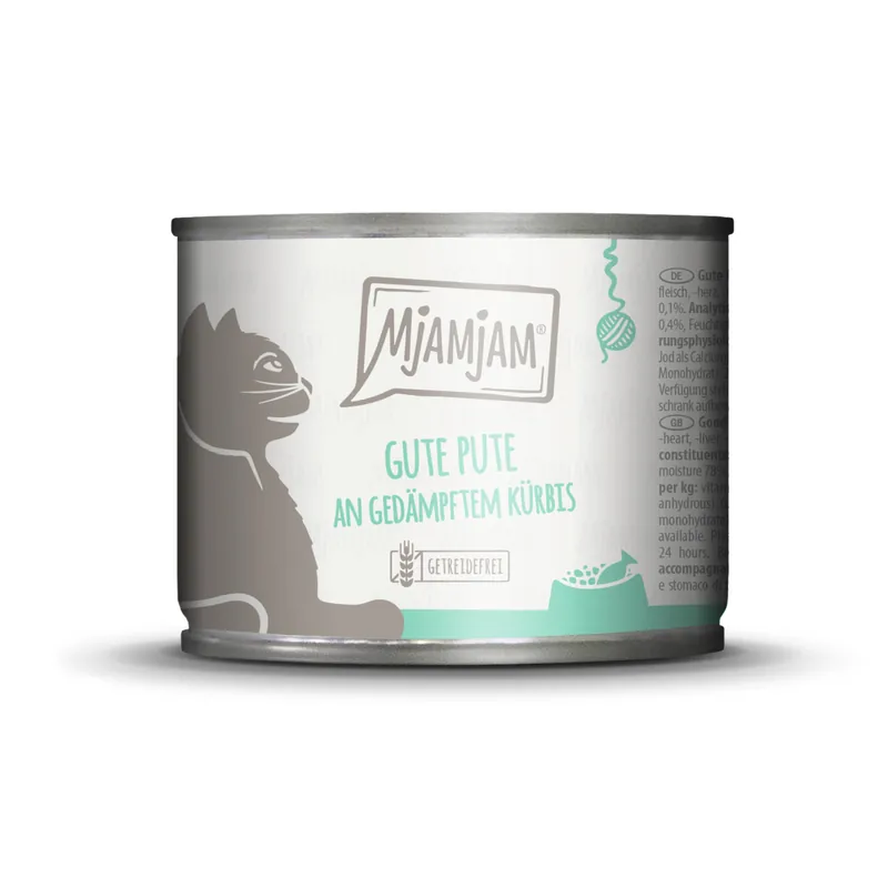 Sparpaket 24 x 200 g Mjamjam Gute Pute an gedämpftem Kürbis mit Katzenminze Katzen Nassfutter Versand Am Gleichen Tag
